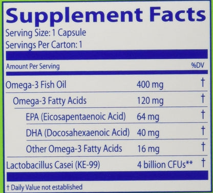 Restora Probiotic Supplement with Omega-3 - Patented KE-99 Strain