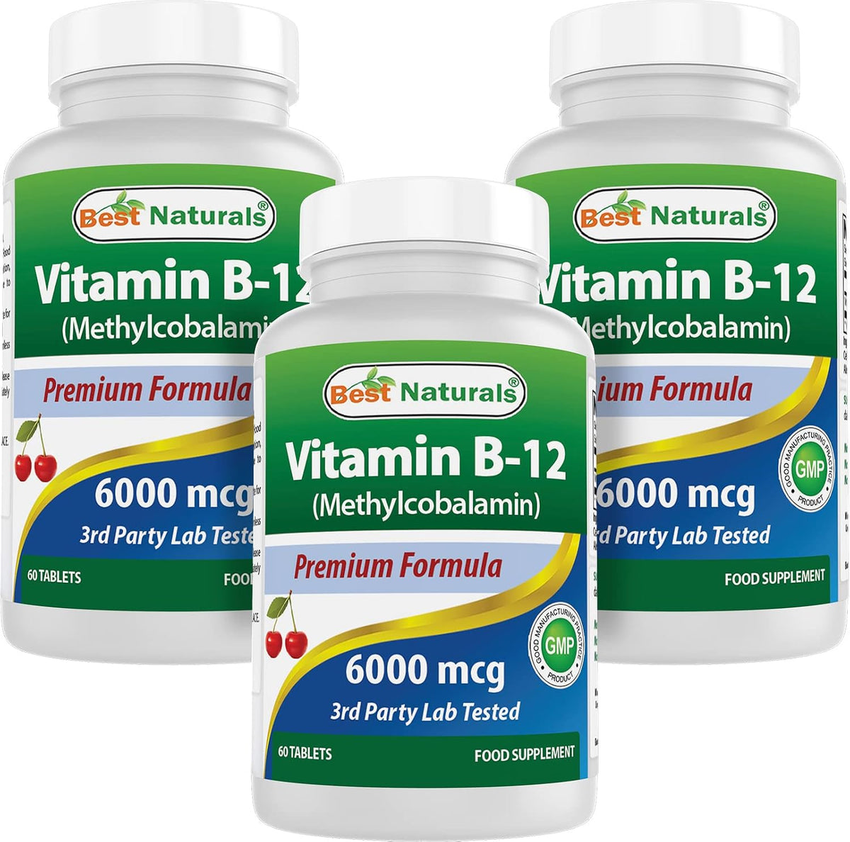 Best Naturals Vitamin B-12 as Methylcobalamin (Methyl B12) 6000 mcg Sublingual Tablets, 180 Count (3 Pack) - görsel 1