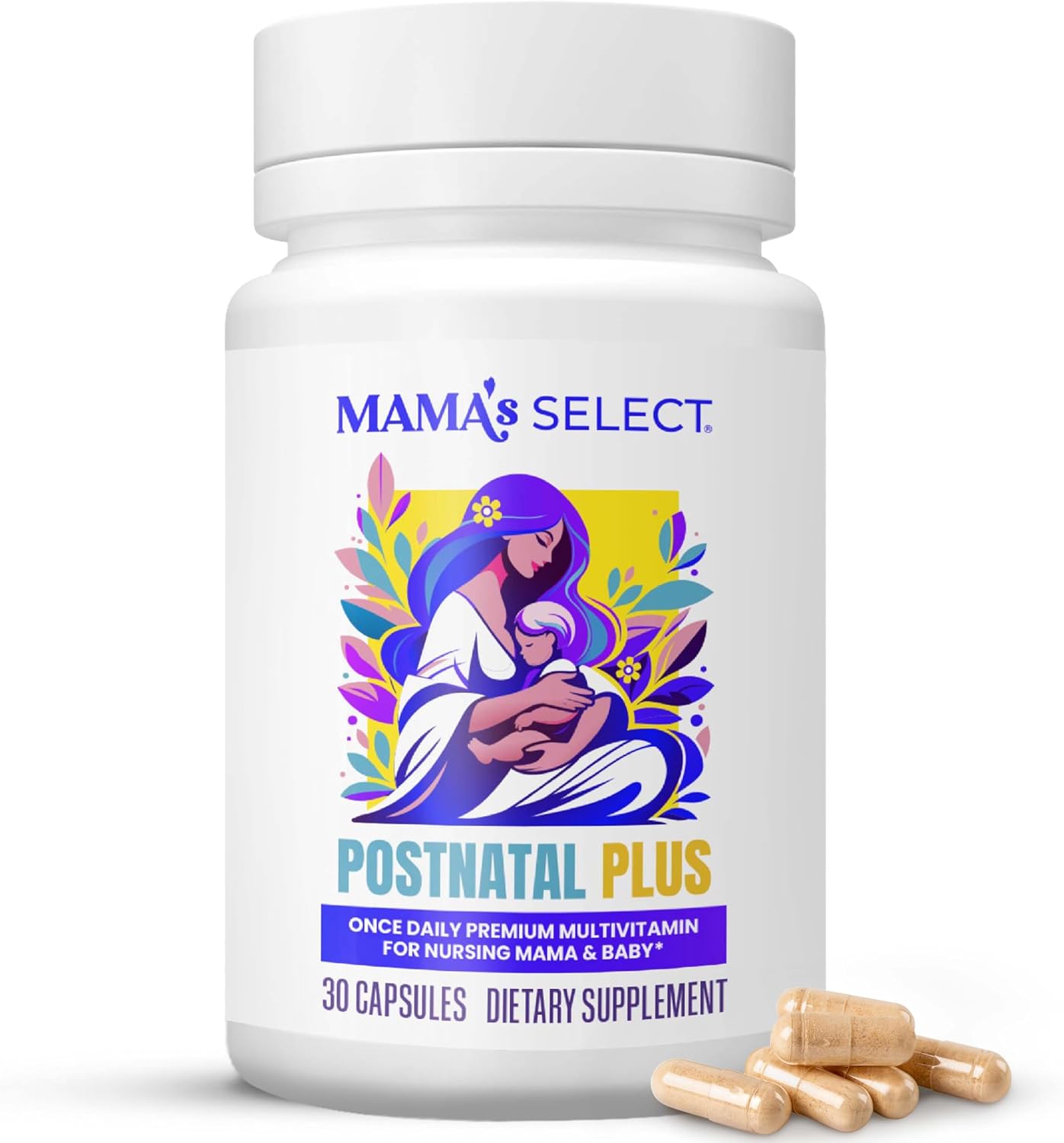 Mama's Select Postnatal Vitamins for Women – Postnatal Multivitamin for Recovery, Energy, Hair & Milk Supply – MTHFR-Friendly Methylated Folate, No Biotin, Vegan – 30 Capsules - görsel 1