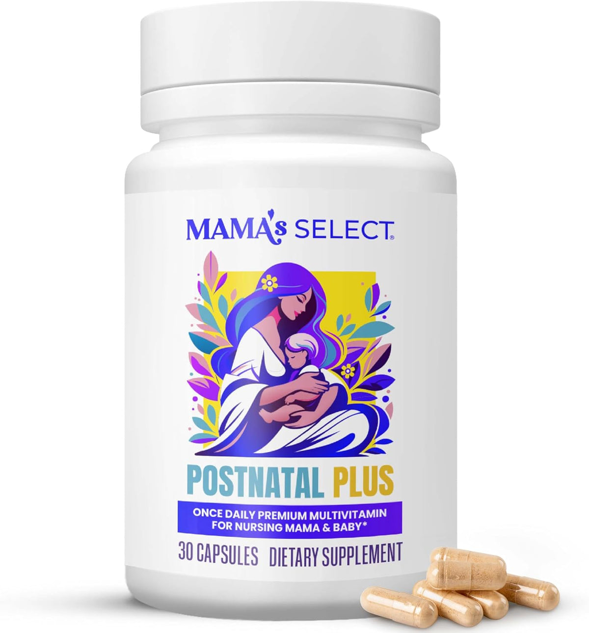 Mama's Select Postnatal Vitamins for Women – Postnatal Multivitamin for Recovery, Energy, Hair & Milk Supply – MTHFR-Friendly Methylated Folate, No Biotin, Vegan – 30 Capsules - görsel 1