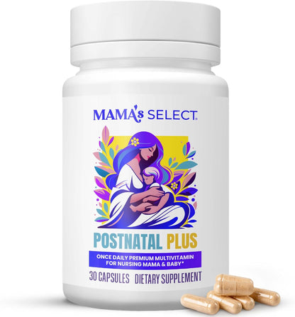 Mama's Select Postnatal Vitamins for Women – Postnatal Multivitamin for Recovery, Energy, Hair & Milk Supply – MTHFR-Friendly Methylated Folate, No Biotin, Vegan – 30 Capsules