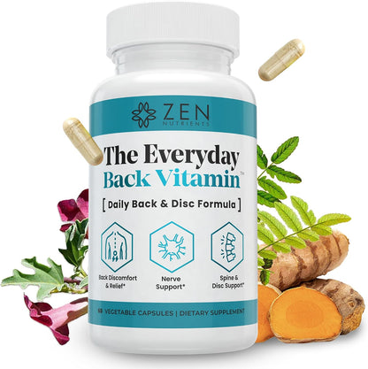 Zen Nutrients The Everyday Back Vitamin - Back, Disc and Nerve Support Food Supplement with Alpha Lipoic Acid, Turmeric & Glucosamine (60 Capsules)