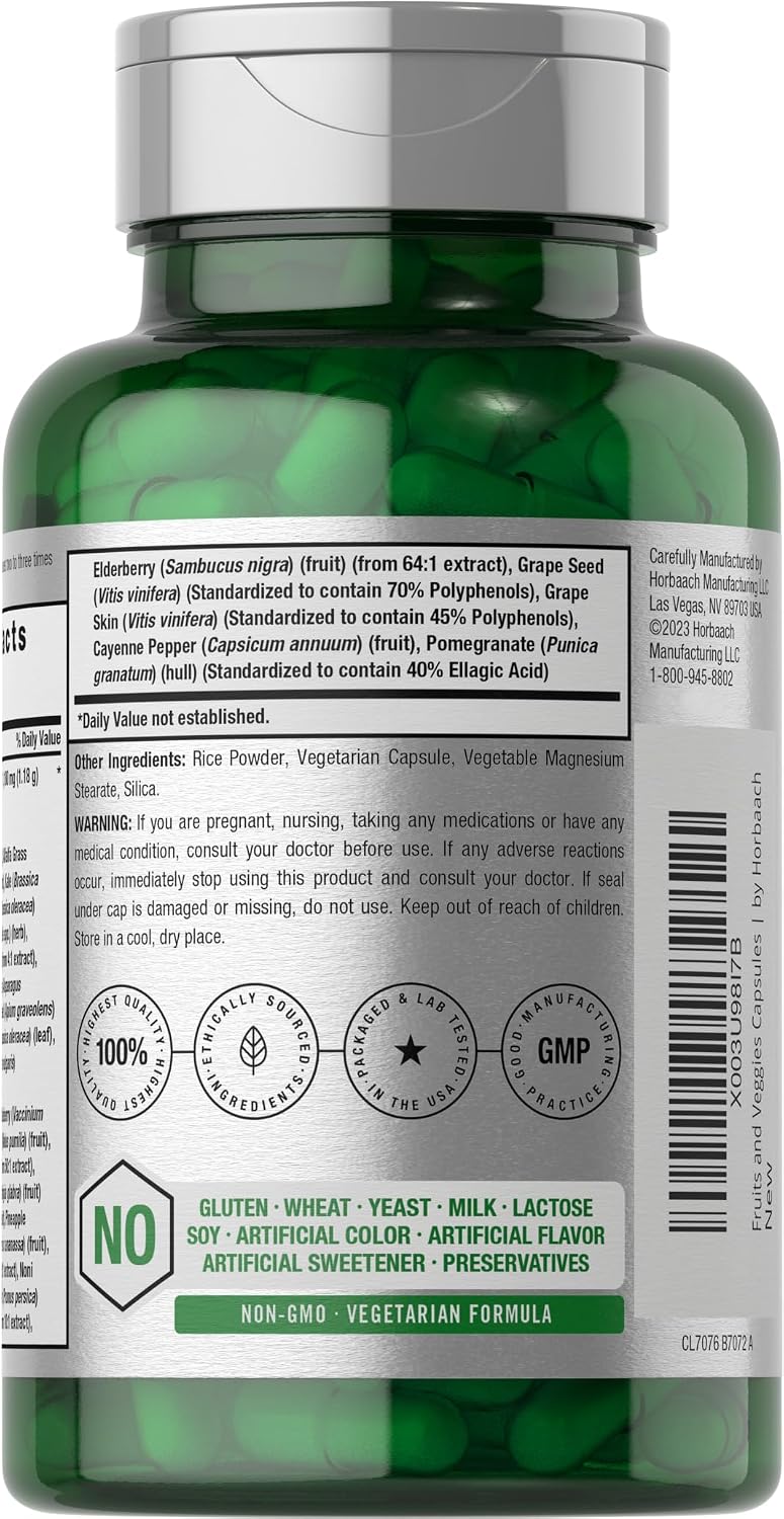 Horbäach Mega Fruits and Veggies Supplement | 100 Capsules | Vegetarian, Non-GM and Gluten-free - görsel 3
