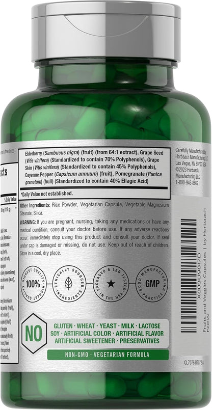 Horbäach Mega Fruits and Veggies Supplement | 100 Capsules | Vegetarian, Non-GM and Gluten-free