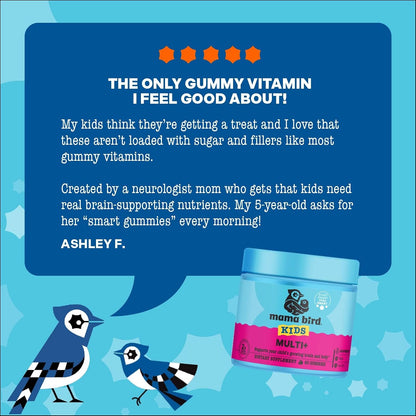 Mama Bird Kids Multi+ Gummies | Natural Raspberry | Methylated B Vitamins | 30 Servings