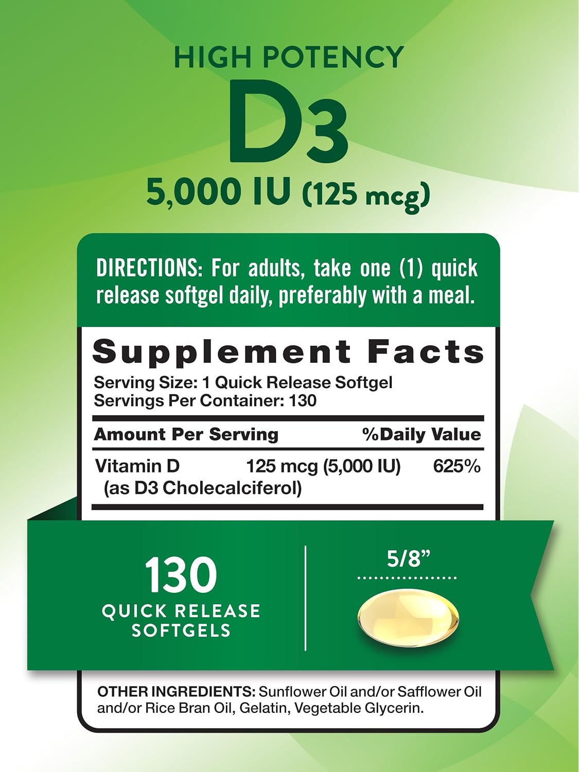 Nature's Truth Vitamin D3 5000 IU Softgels – 130 Count - görsel 2