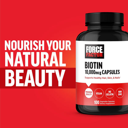 Force Factor Biotin 10000mcg – Vegan Biotin Supplement for Hair, Skin and Nails