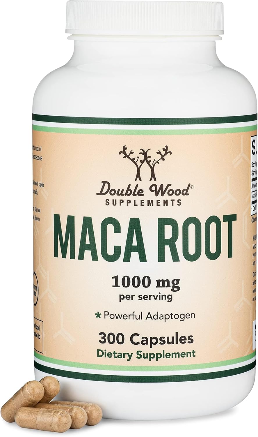 Double Wood Maca Root Capsules – 300 Capsules (1000mg per Serving) – Black, Red and Yellow Maca - görsel 1