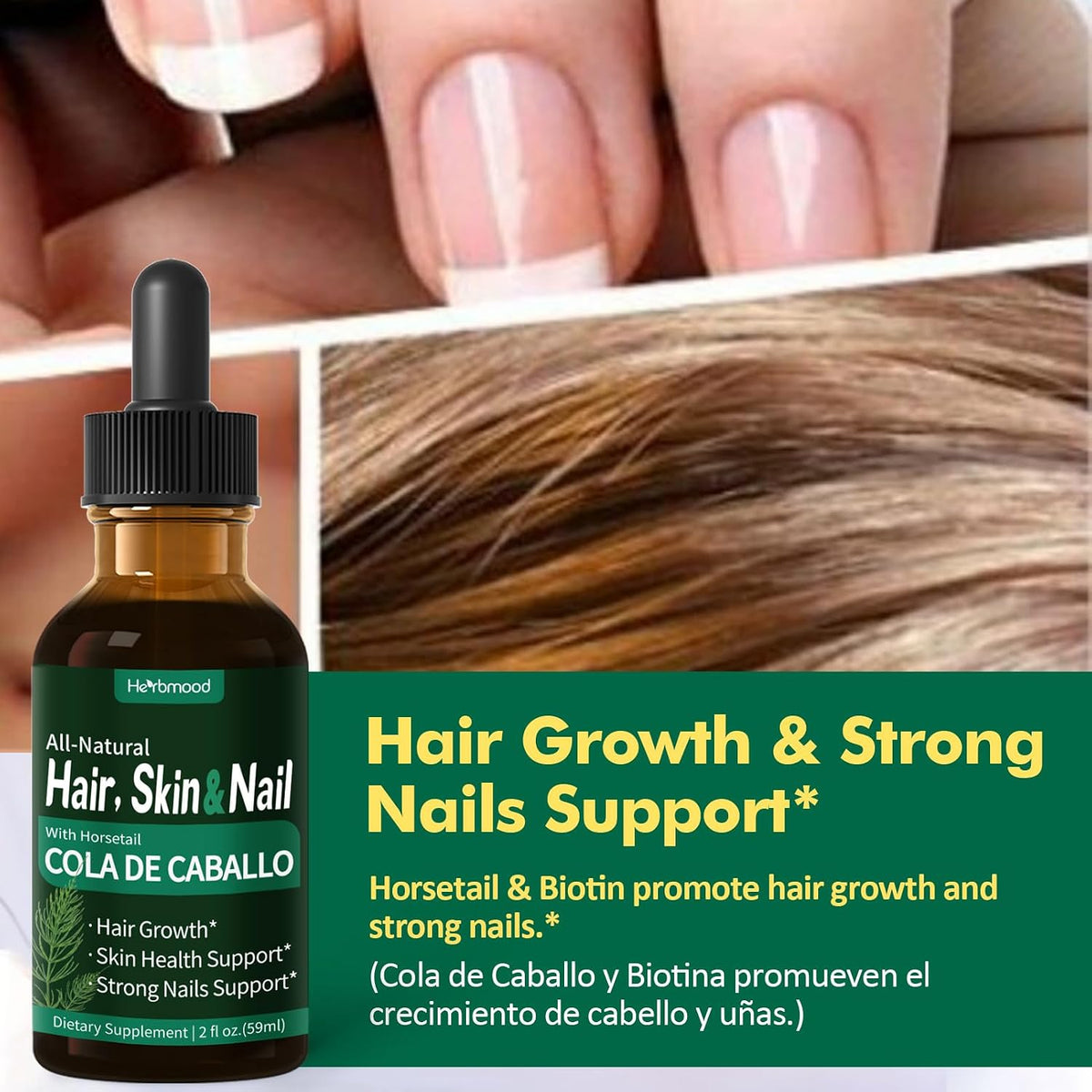 Herbmood Horsetail Hair, Skin & Nail Liquid Drops with Biotin & Rosemary - 60ml – Image 2
