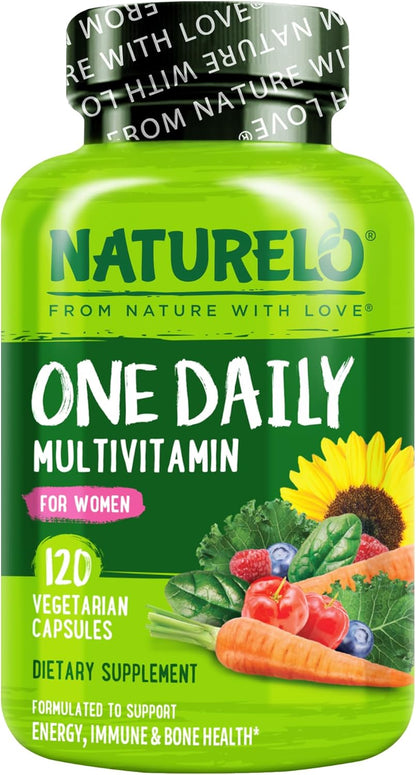 NATURELO One Daily Multivitamin for Women with Vitamin B12, 120 Capsules, Energy Support, Whole Food Daily Women's Multivitamin Supplement, Nourish Hair/Skin/Nails, Non-GMO, No Soya, Gluten-free, 4 Month Supply