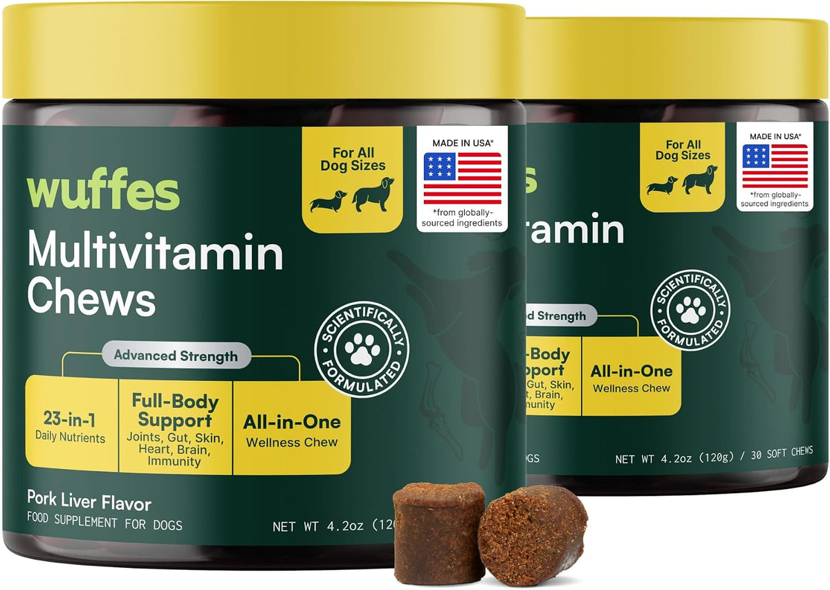 Wuffes 23-in-1 Dog Multivitamin Soft Chews - Skin and Coat, Immune + Gut Health Support with Omega-3, Iron & Zinc for Puppies & Senior Dogs, 60 Count - görsel 1
