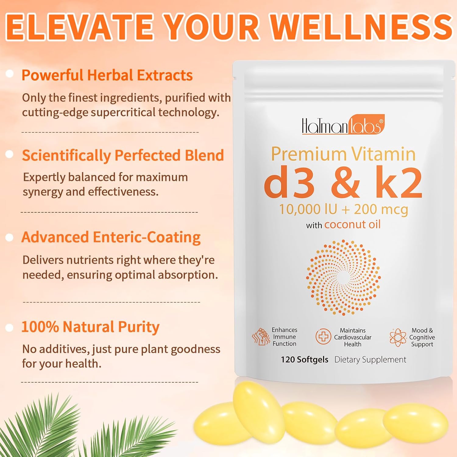 newseel Vitamin D3 K2 Capsules with Coconut Oil, 120 Soft gel capsules - görsel 2