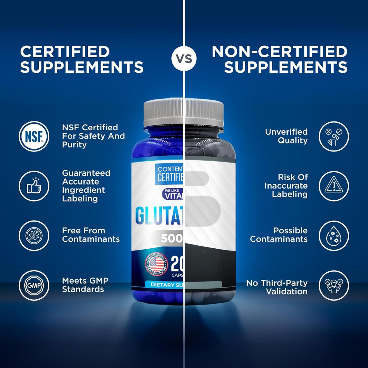 We Like Vitamins NSF Certified Glutathione Supplement - 500mg, 200 Capsules - görsel 8