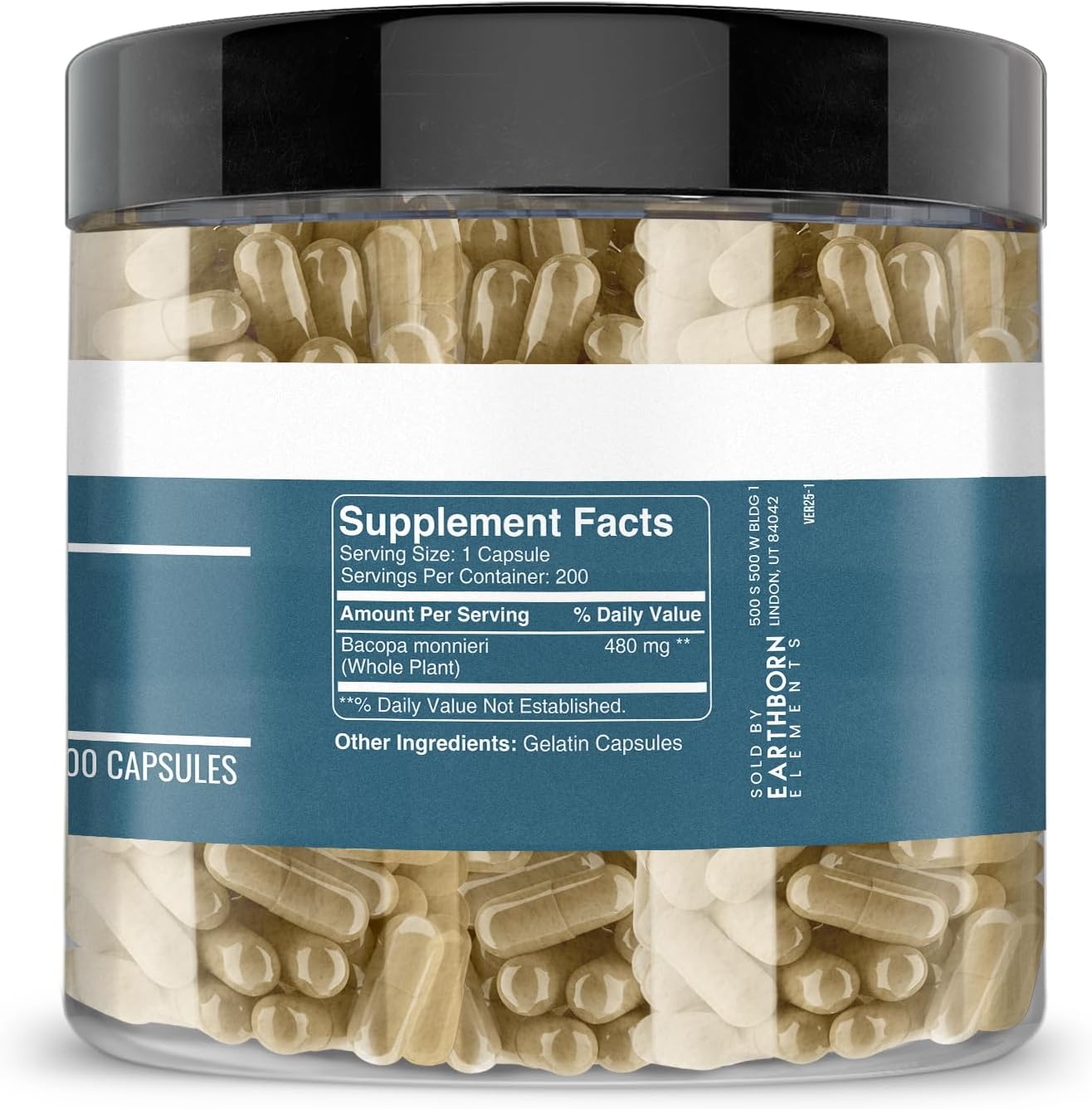 Earthborn Elements Bacopa Monnieri 200 Capsules, Pure & Undiluted, No Additives - görsel 2