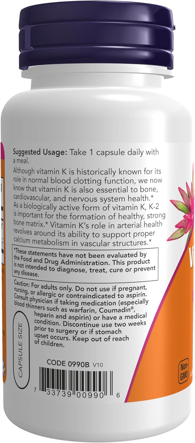 NOW Foods Vitamin K-2 100 mcg, Menaquinone-4 (MK-4) - 100 Veg Capsules - görsel 3