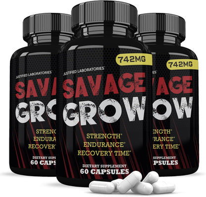 (3 Pack) Savage Grow 742 mg All-Natural Advanced Men's Health Formula, 180 Capsules