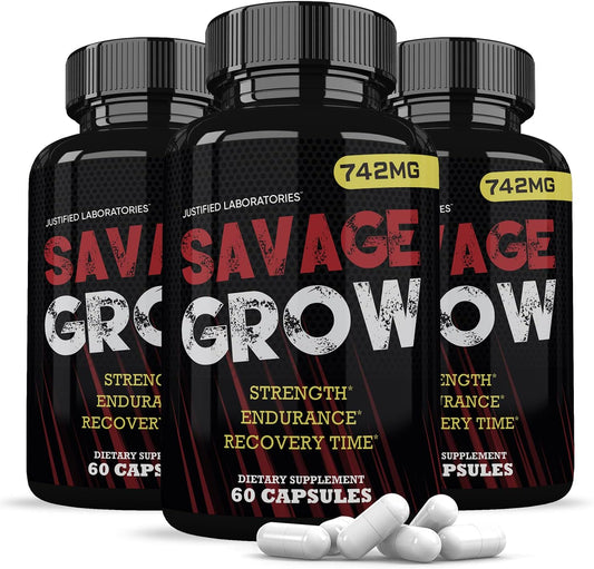 (3 Pack) Savage Grow 742 mg All-Natural Advanced Men's Health Formula, 180 Capsules