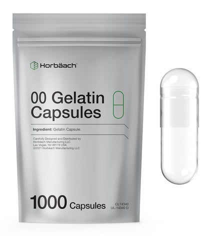 Empty Capsules Size 00 - 1000 Clear Gelatine Capsules - Resealable Bag - Non-GMO, Gluten-free - Horbaach