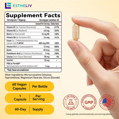 ESTHELIV Super B Complex with PQQ - 60 VegeCaps