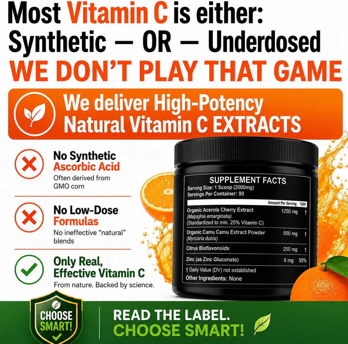 Natural Vitamin C from Acerola Cherry & Camu Camu Powder with Citrus Bioflavonoids, 90 Servings - görsel 3