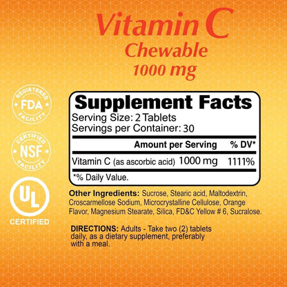 ALFA VITAMINS Vitamin C Chewables 1000mg – Easy to Chew Tablets – Powerful Antioxidant – Immune Support – 60 Tablets