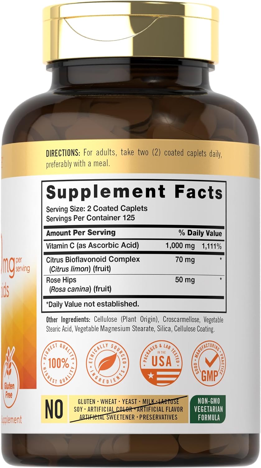 Carlyle Vitamin C 1000mg with Rose Hips and Citrus Bioflavonoids, 250 Tablets - görsel 2