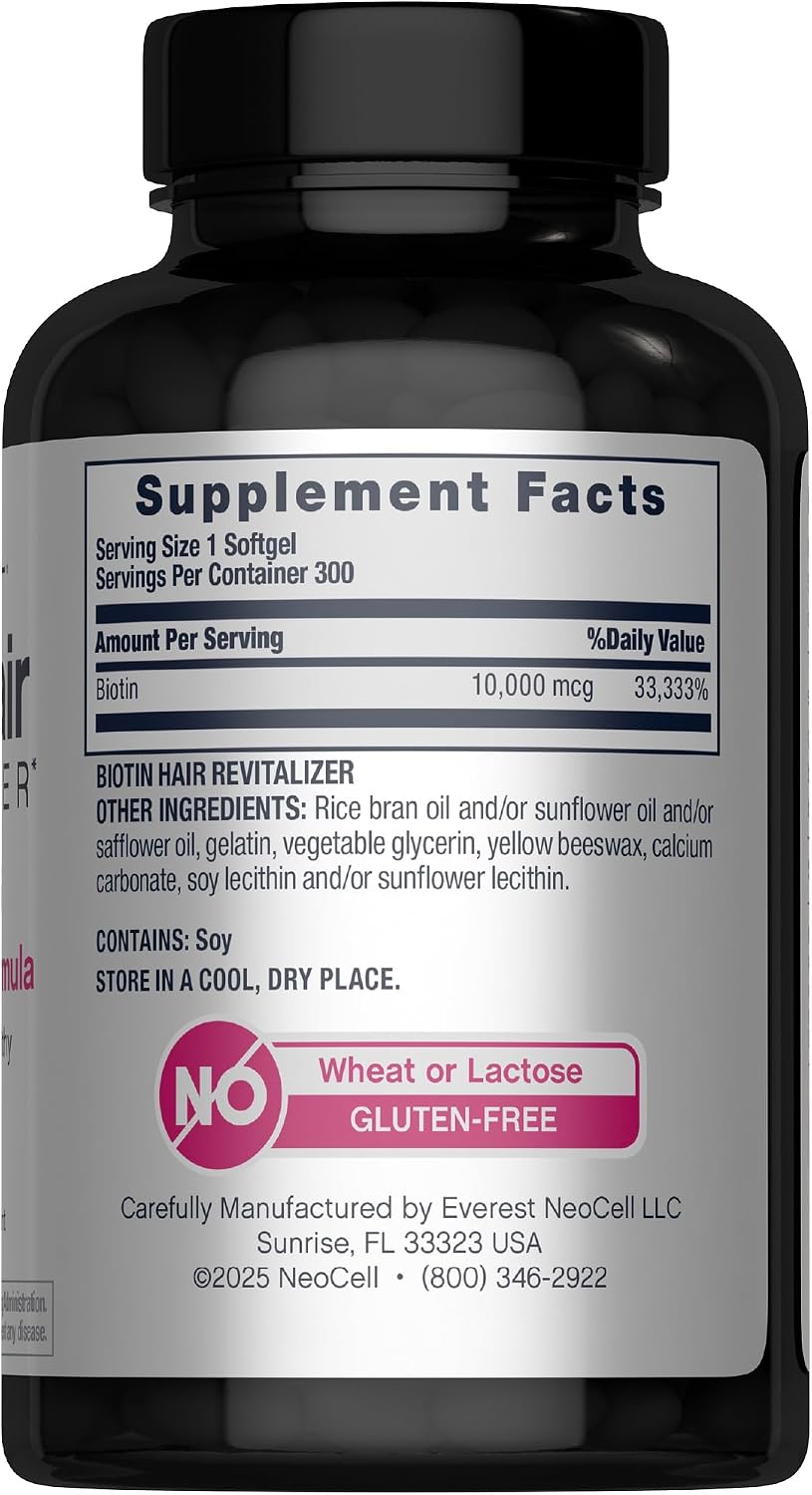 NeoCell Biotin Hair Revitaliser 10000mcg | 300 Soft gel capsules | Daily Nourishing Formula for Hair, Skin and Nails - görsel 2