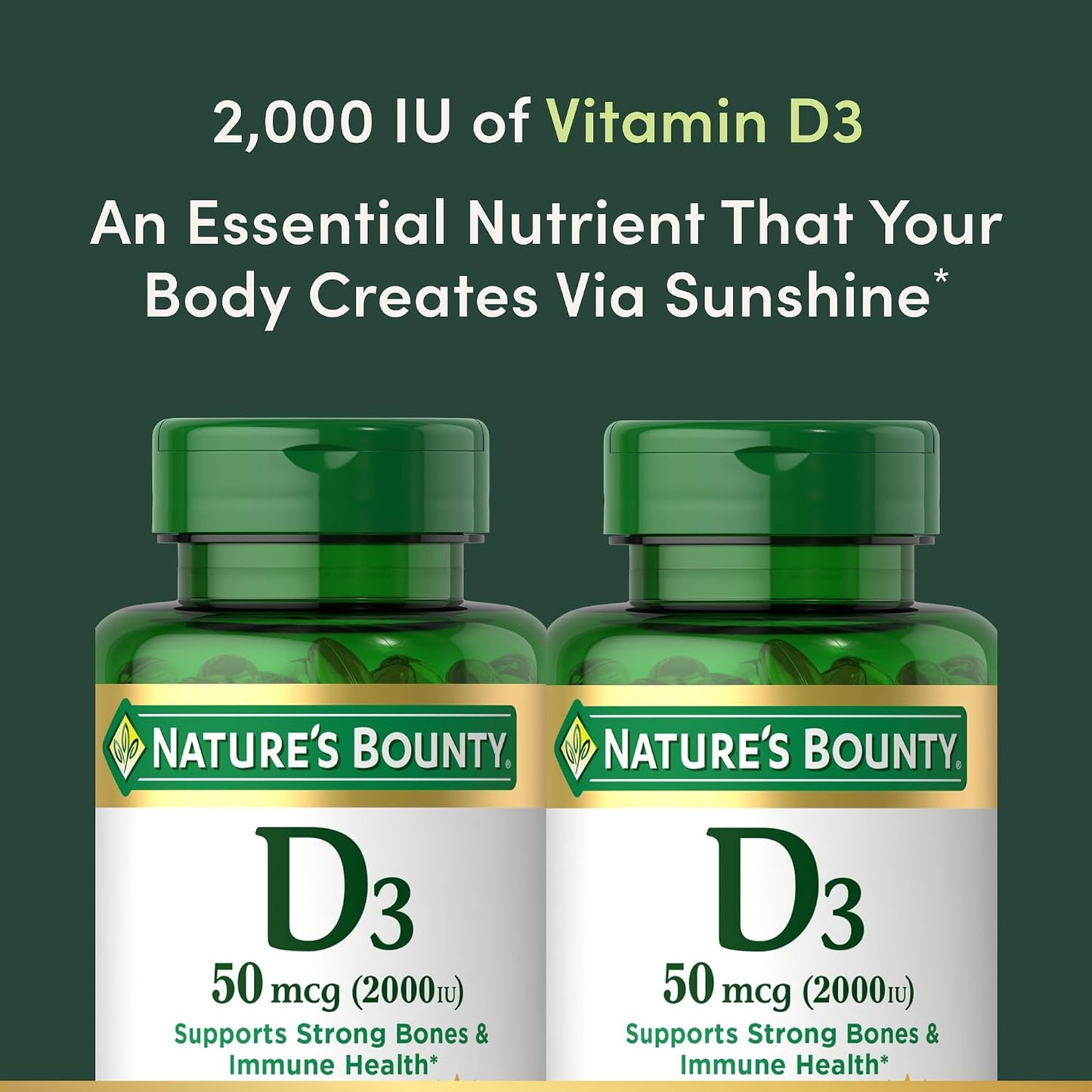 Nature's Bounty Vitamin D3, 2000 IU, 150 Softgels (Pack of 2) - görsel 3