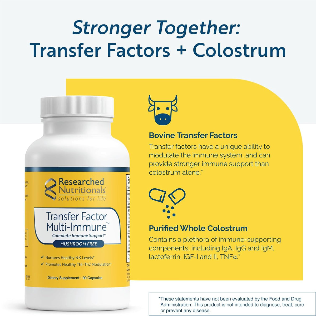 Researched Nutritionals Transfer Factor Multi-Immune Colostrum Supplement - Mushroom-Free Immune Support (90 Capsules) - görsel 4