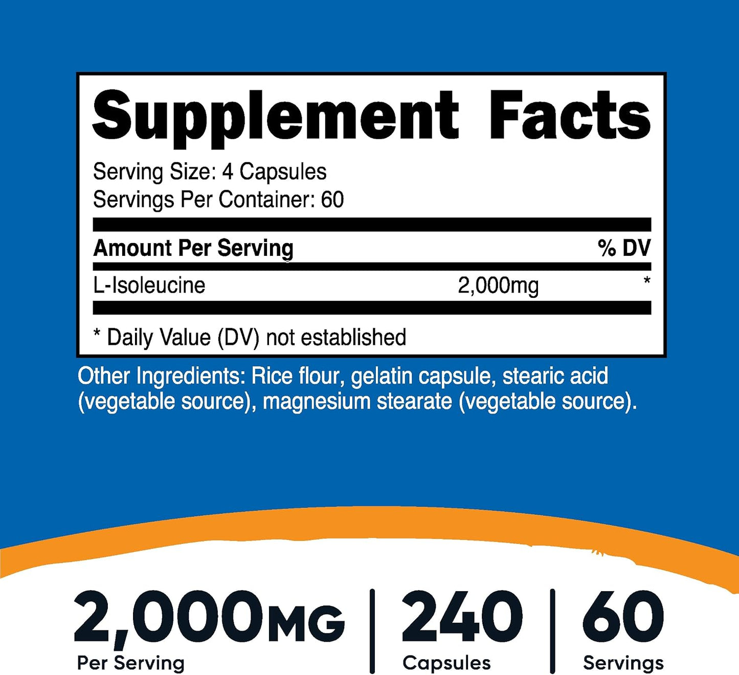 Nutricost L-Isoleucine 2000mg, 240 Capsules - görsel 2