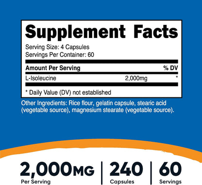 Nutricost L-Isoleucine 2000mg, 240 Capsules