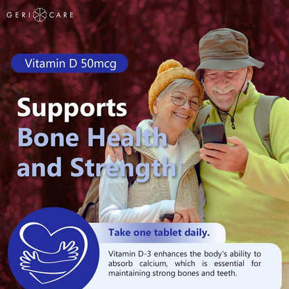 GeriCare Vitamin D 50 mcg (2000 IU) – 100 Tablets – Bone Health, Muscle Function and Immune Support