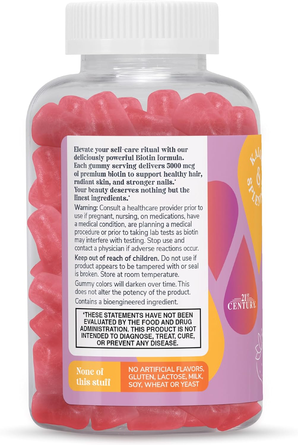 21st Century Biotin Gummies 5000 mcg for Hair, Skin and Nail Health – Vegetarian Strawberry Supplement, 120 Gummies, Gluten-free - görsel 10