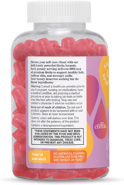 21st Century Biotin Gummies 5000 mcg for Hair, Skin and Nail Health – Vegetarian Strawberry Supplement, 120 Gummies, Gluten-free