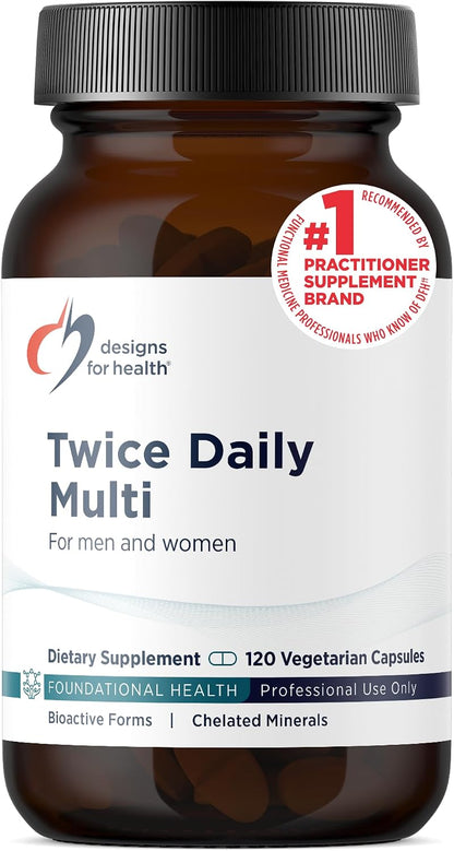 Designs for Health Methylated Multivitamin – Twice-Daily Formula with Methylated B12 and Folate, Without Iron (60 Capsules)
