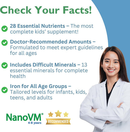 NanoVM Allergen-Free Kids Multivitamin Powder, 4-8 Years, Unflavoured, 275g
