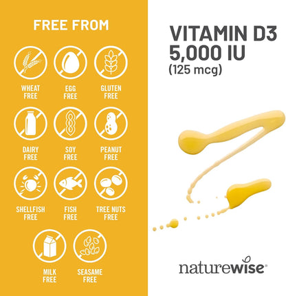 NatureWise Vitamin D3 5000 IU (125 mcg) – 200 Mini Softgels for Immunity and Bone Health