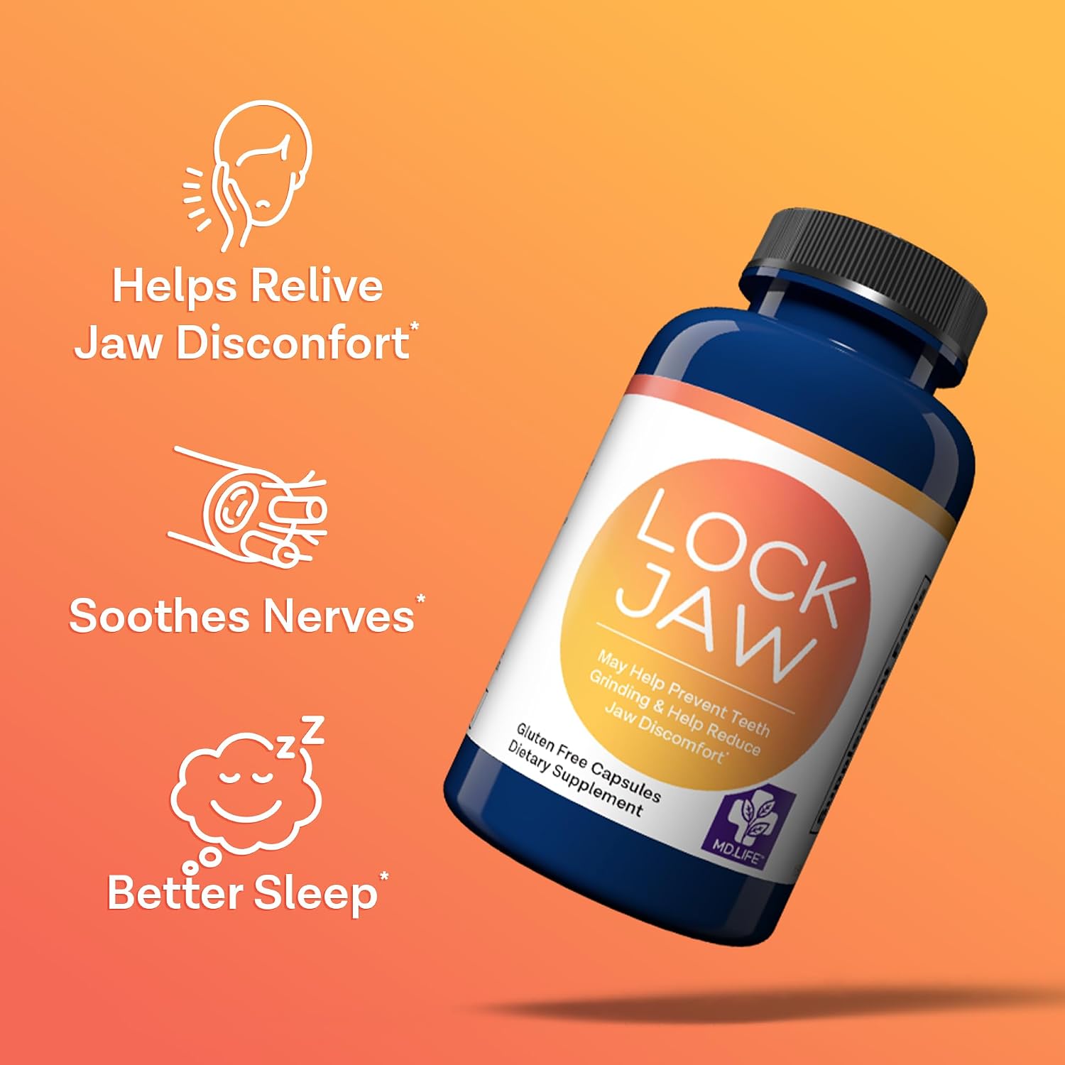 MD.LIFE Lock Jaw Assistance - Jaw Tension Relaxer Supplement with Suan Zao Ren and L-Theanine - 60 Vegan Capsules - görsel 8