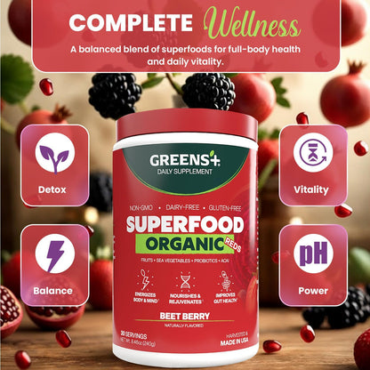 Greens+ Organic Reds Superfood Powder - Antioxidant Rich Superfood Blend (240g)