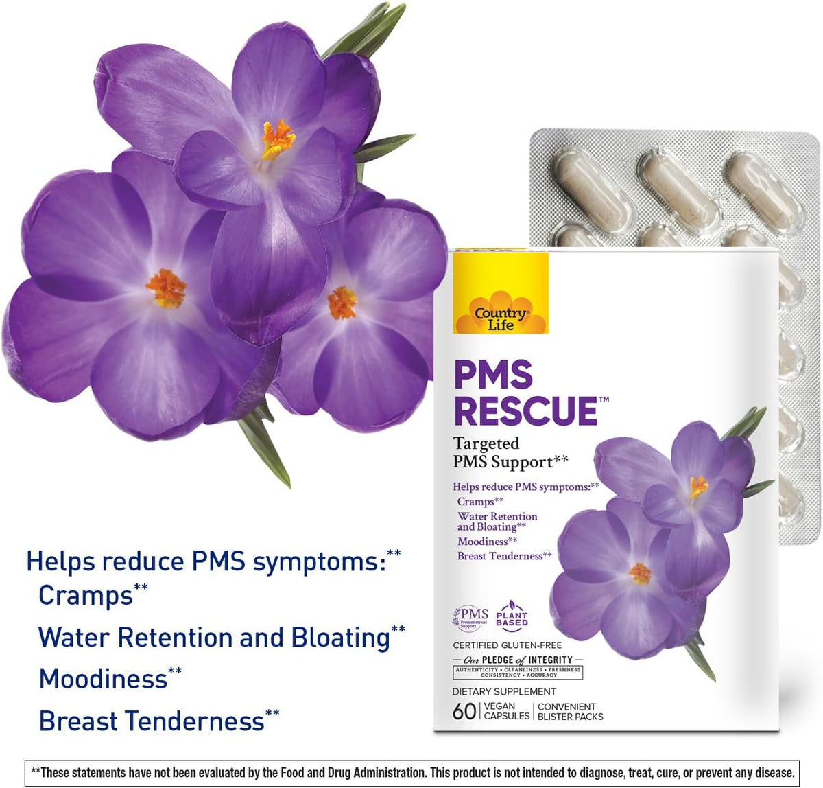 Country Life PMS Rescue – Menstrual Cycle Support with Herbal & Nutrient Blend, 60 Vegan Capsules - görsel 2
