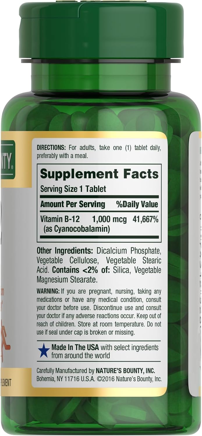 Nature's Bounty Vitamin B12 1000 mcg, Supports Energy Metabolism, 200 Tablets - görsel 6