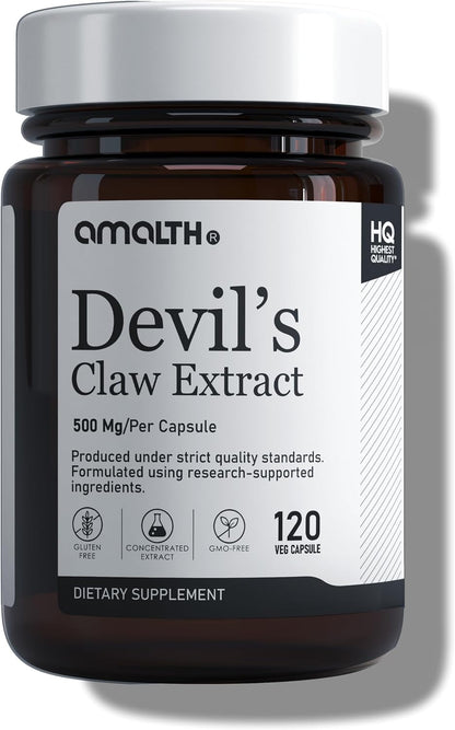 AMALTH Devil's Claw Extract Capsules 500 mg - Harpagophytum Procumbens Root Extract - Plant-Based Herbal Supplement - 120 Vegetable Capsules - Non-GMO, Gluten-Free
