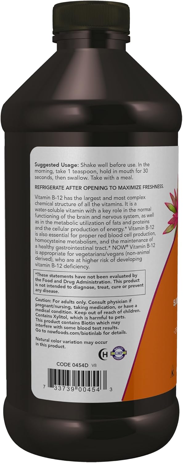 NOW Foods Ultra B12 Liquid – 5000mcg B12 with 800mcg Folic Acid, 473ml - görsel 3