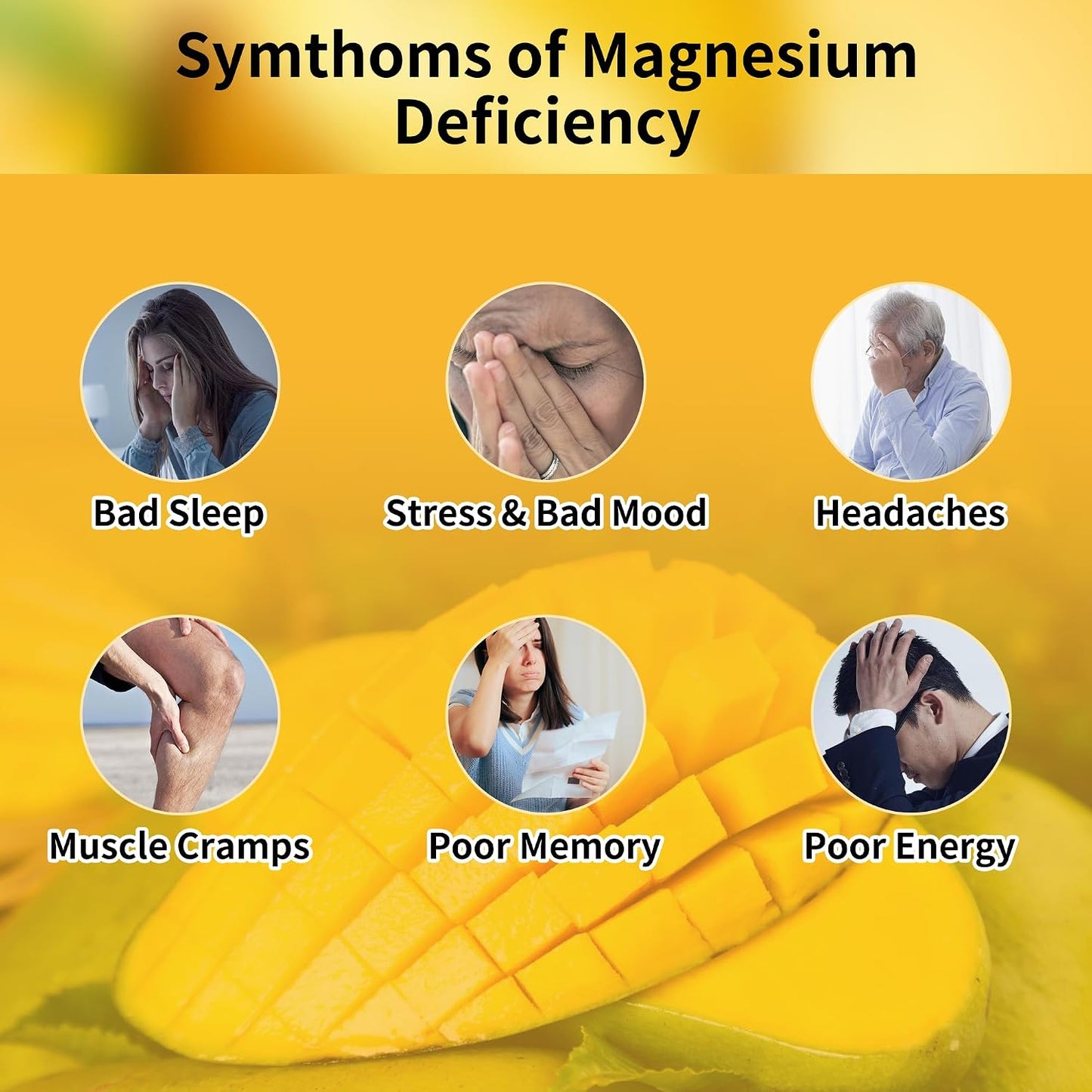 90 CT Magnesium Glycinate Gummies 1000mg - Sugar Free Magnesium Potassium Supplement with Vitamin D, B6, CoQ10 for Calm Mood & Sleep Support - 90 Mango Pineapple Gummies - görsel 3