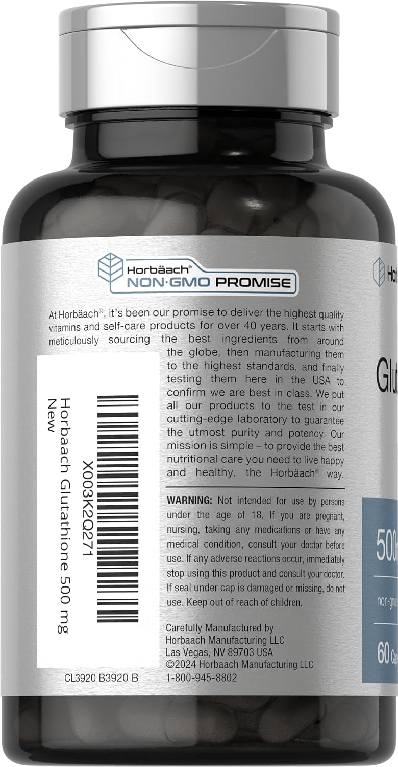Horbäach Glutathione 500mg | 60 Capsules | Reduced Form | Non-GM & Gluten-free Supplement - görsel 3
