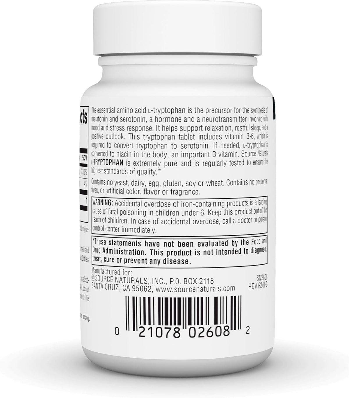 Source Naturals L-Tryptophan with Vitamin B-6 - Relaxation and Normal Psychological Function - 1000 mg - 30 Tablets - görsel 3