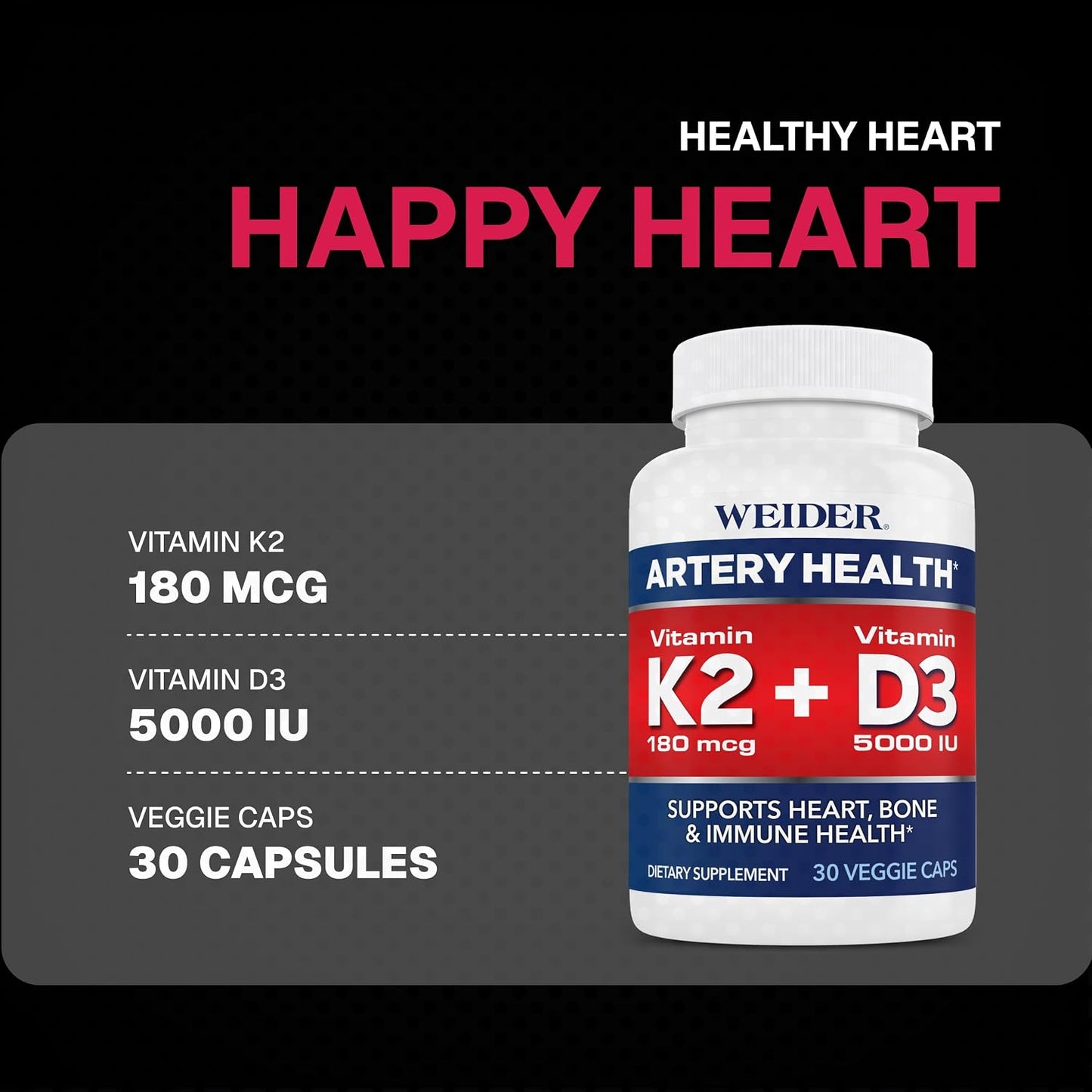 Weider Artery Health: Vitamin K2, D3 & Ginger Supplement - 30 Veggie Capsules - görsel 3