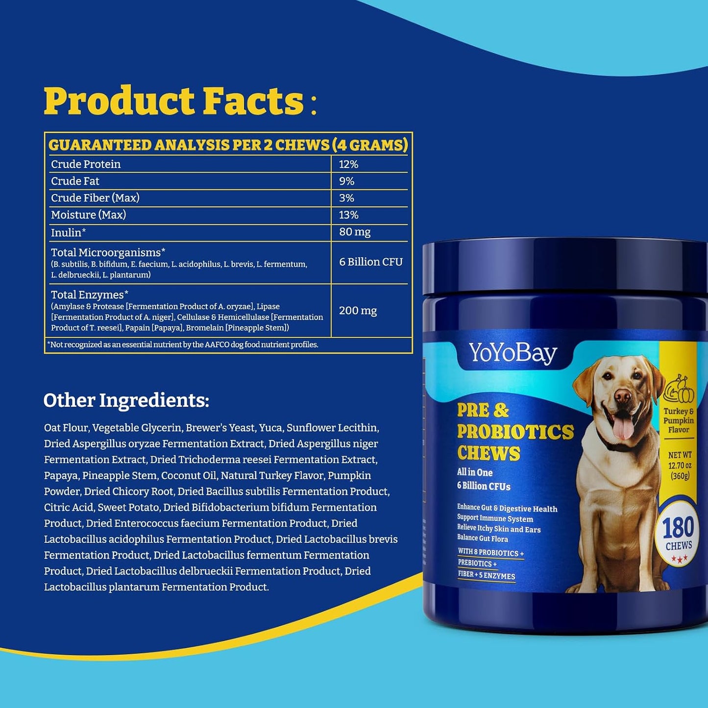 YoYoBay Probiotics for Dogs - 6 Billion CFUs with Prebiotics & Digestive Enzymes - Turkey & Pumpkin, 180 Soft Chews - görsel 8