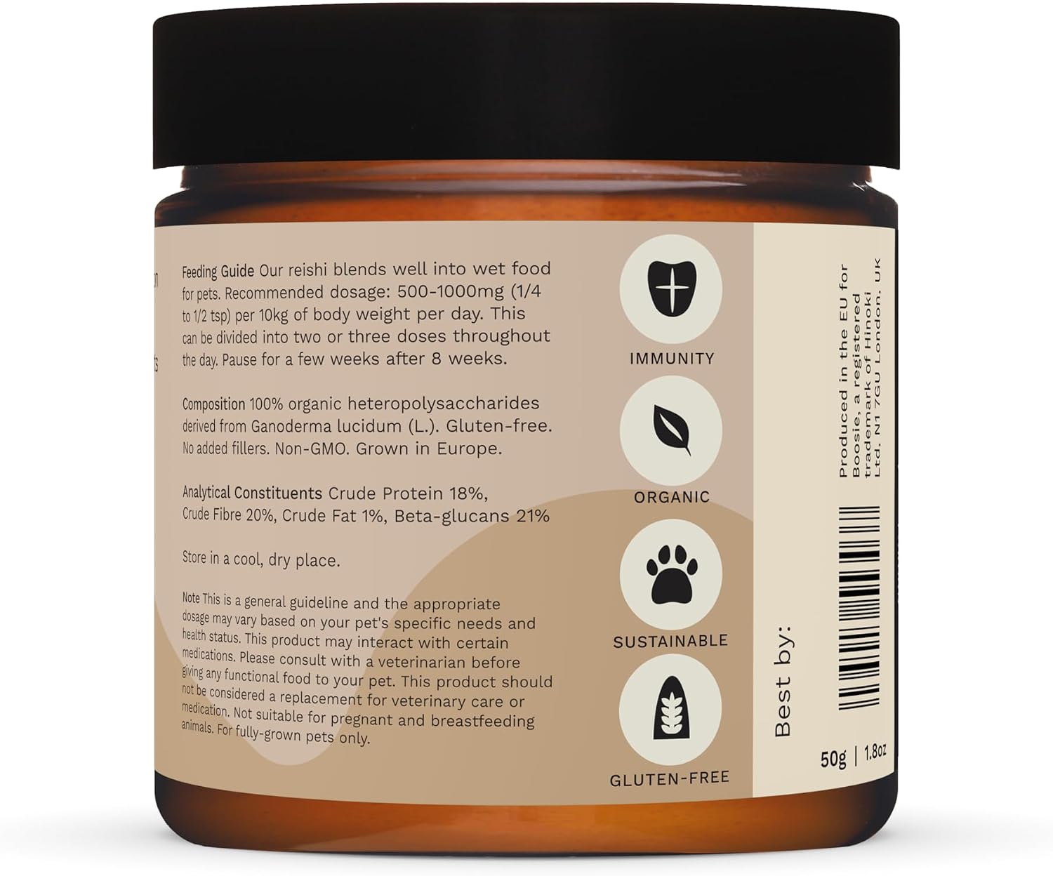 Boosie Organic Adaptogenic Powder for Dogs and Cats - Supports Immune System, Liver and Vitality - Reishi Mushroom - 100% Natural Without Additives or Preservatives - Pet Nutrition - görsel 3