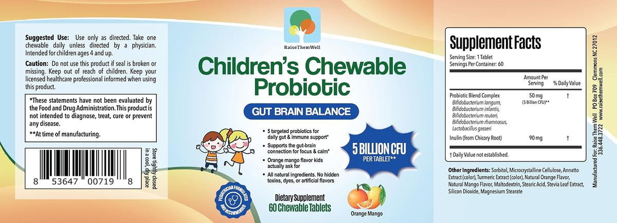 Raise Them Well Children’s Probiotic – Chewable Gut Health Tablets for Kids, Orange Mango, 60 Servings - görsel 2
